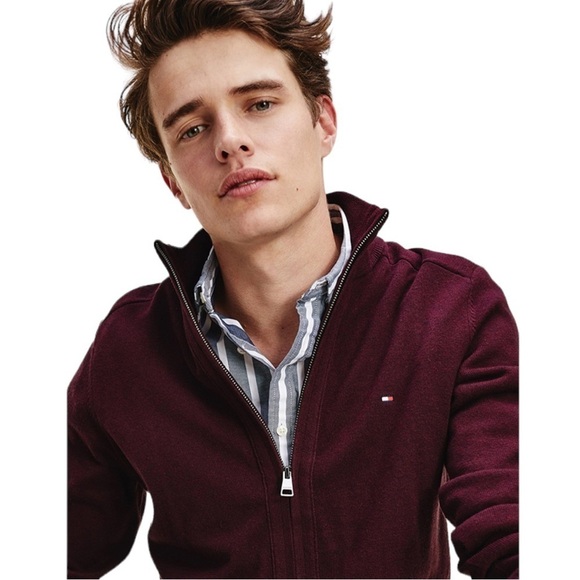 Vintage Tommy Hilfiger 100% Cotton Zip Up Sweater Red Size Medium - Picture 7 of 7